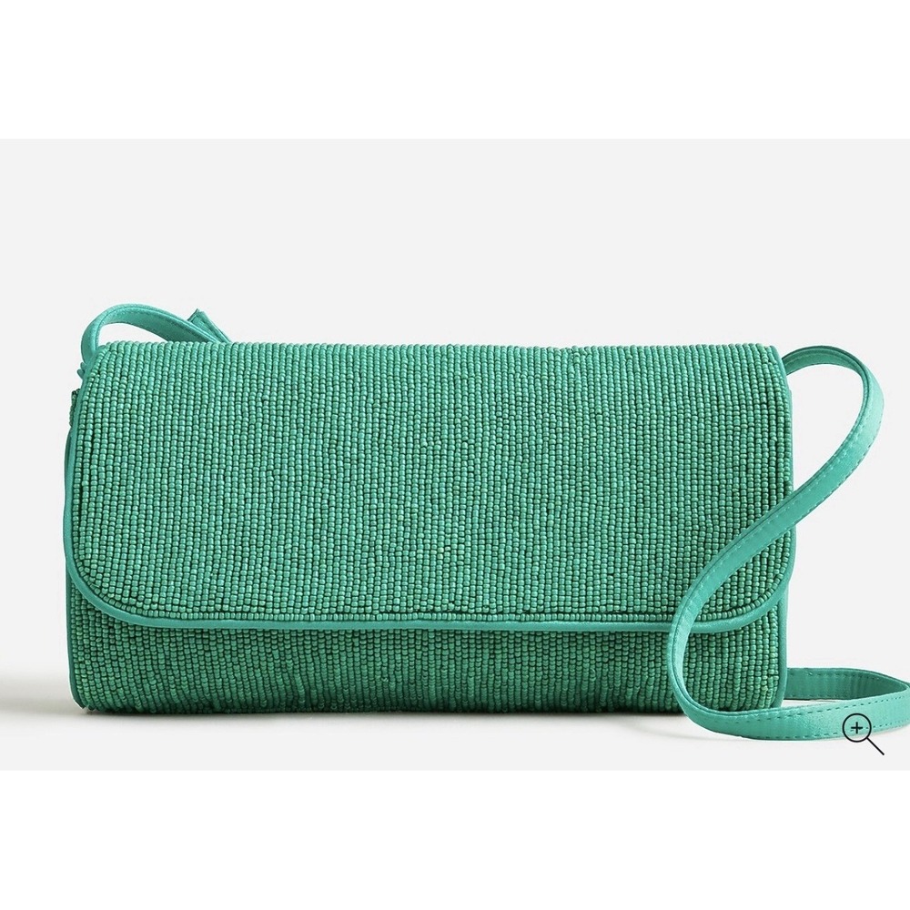 J Crew Kelly Jungle Green RARE HTF Florence Convertible Clutch Beaded Purse Bag